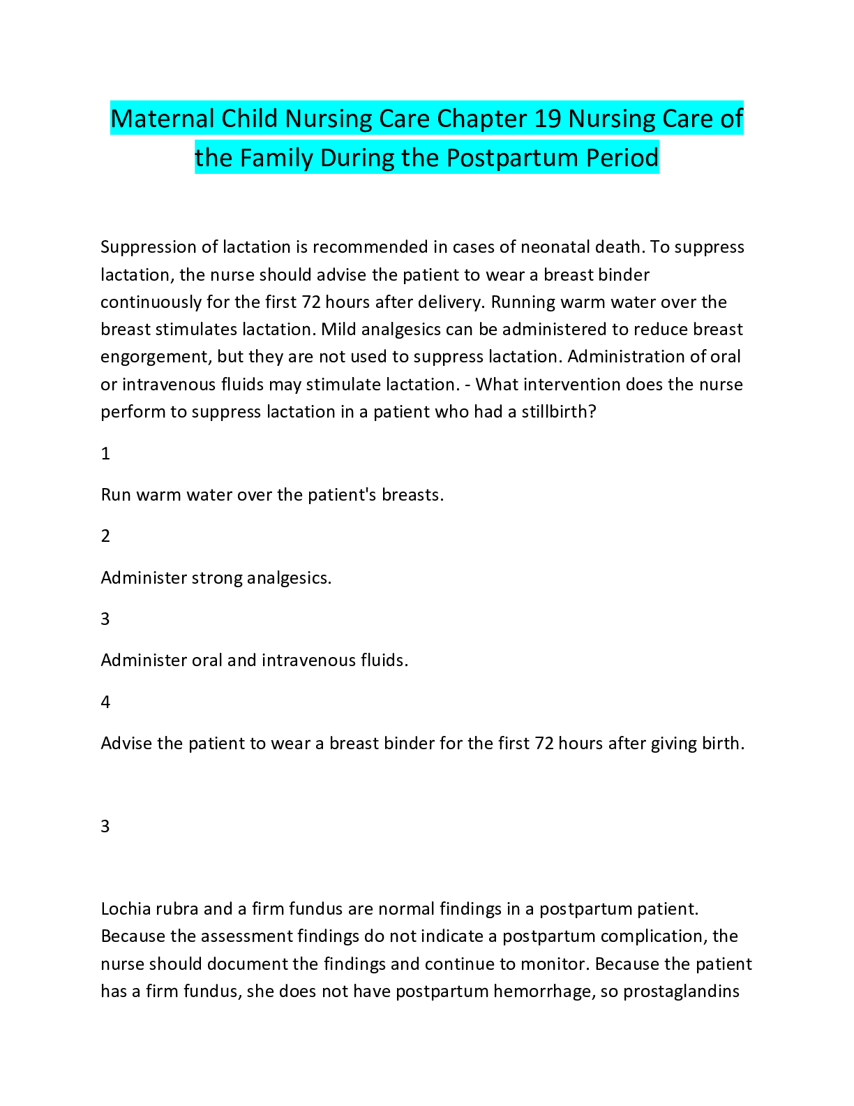Preview image for Maternal Child Nursing Care Chapter 19 Nursing Care of  the Family During the Postpartum Period